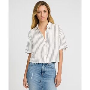 Express Gauze Striped Cropped Boyfriend Shirt Button Front Casual Size Medium